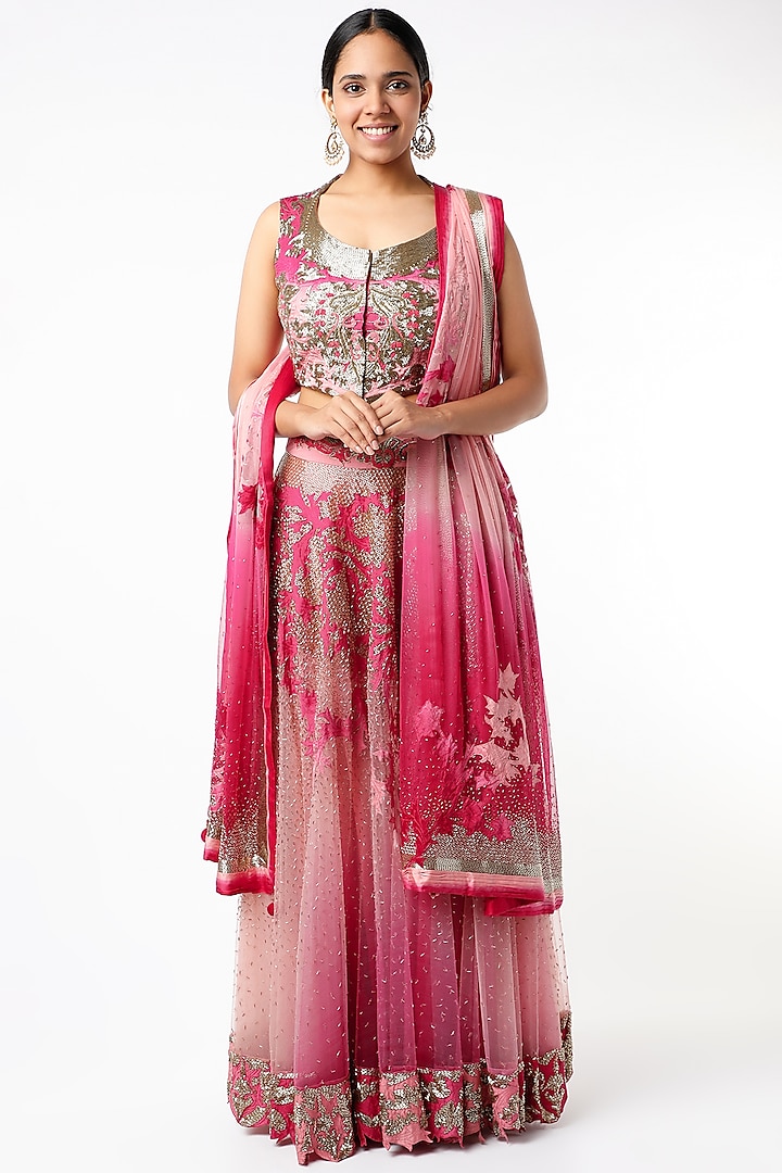 Coral & Rose Zardosi Embroidered Bridal Lehenga Set by Kartikeya at Pernia's Pop Up Shop