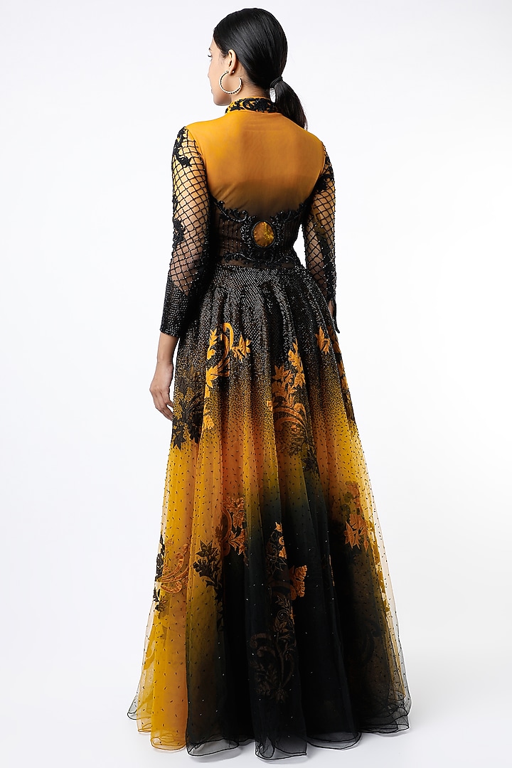 Black and Ochre Applique Embroidered Wedding Gown by Kartikeya at Pernia's Pop Up Shop