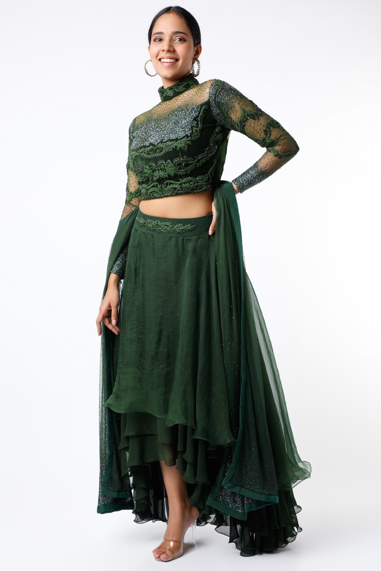 emerald green high low skirt