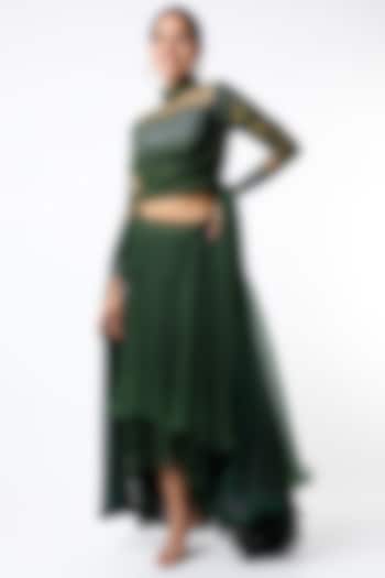 Emerald Green Zardosi Embroidered Skirt Set by Kartikeya