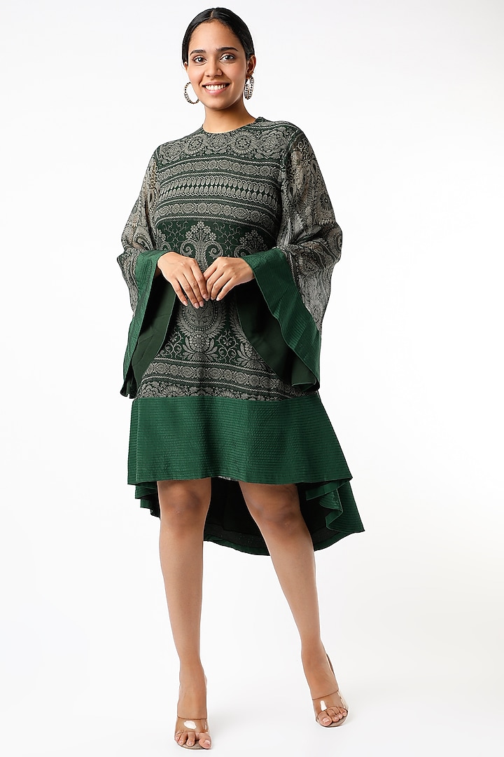 Emerald Green Digital Printed Dress by Kartikeya