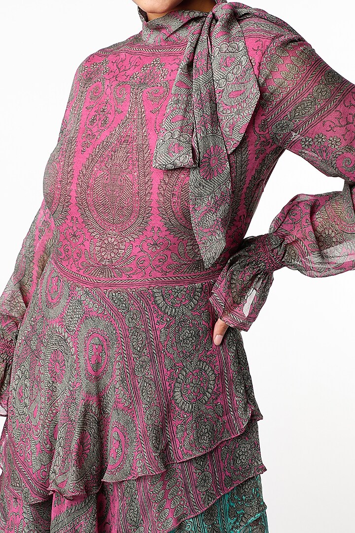 Pink & Turquoise Digital Printed Tiered Vacation Dress by Kartikeya at Pernia's Pop Up Shop