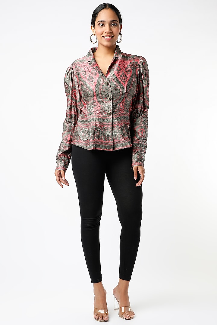 Coral Zardosi Hand Embroidered Bolero Shirt by Kartikeya at Pernia's Pop Up Shop