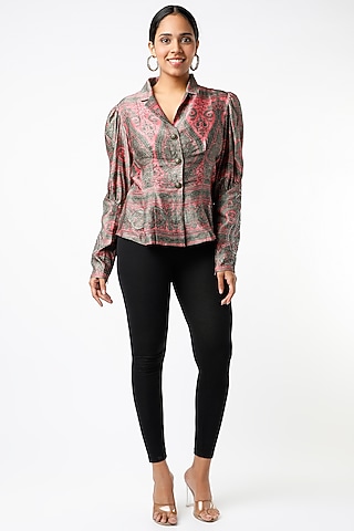 Coral Zardosi Hand Embroidered Bolero Shirt by Kartikeya