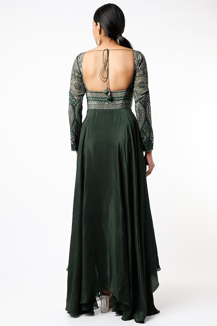 Forest Green Zardosi Embroidered Corset Vacation Dress by Kartikeya at Pernia's Pop Up Shop