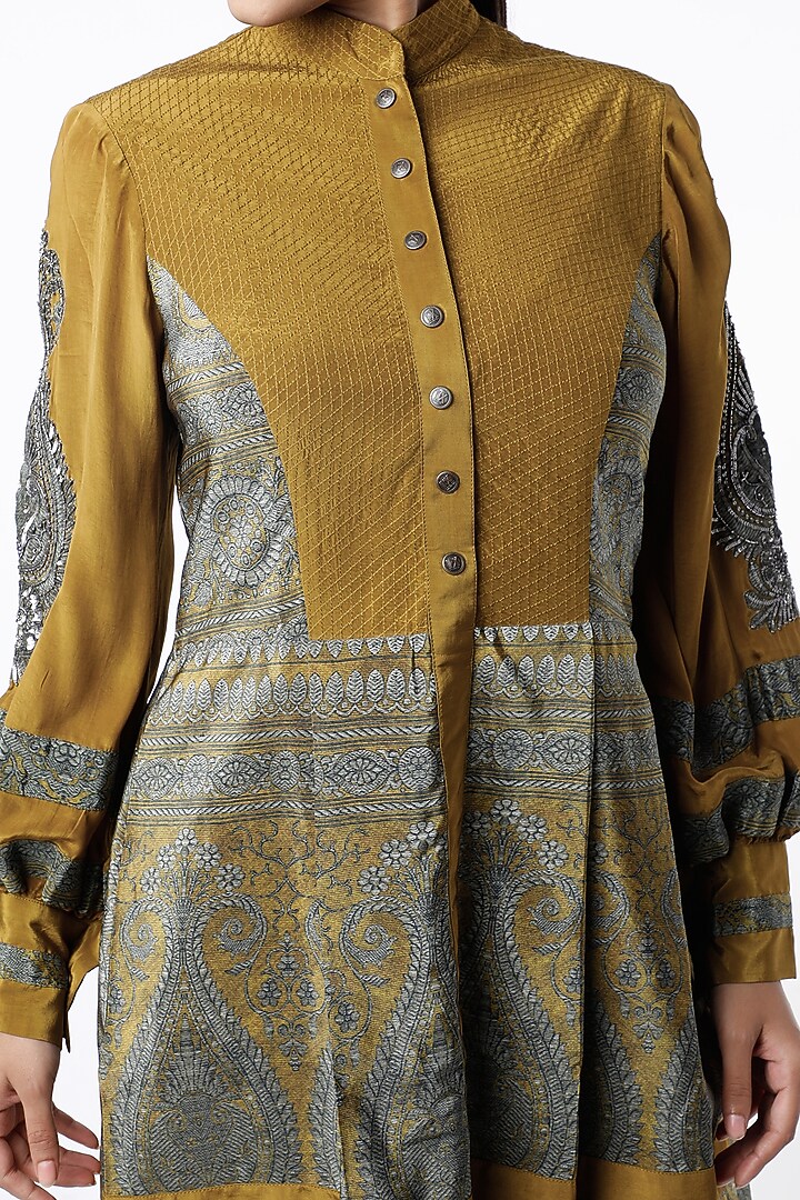 Mustard Zardosi Hand Embroidered Vacation Dress by Kartikeya at Pernia's Pop Up Shop
