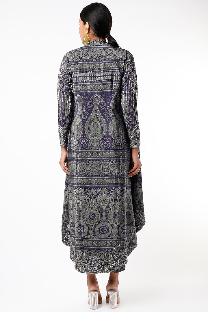 Purple & Silver Zardosi Embroidered Jacket Set by Kartikeya at Pernia's Pop Up Shop