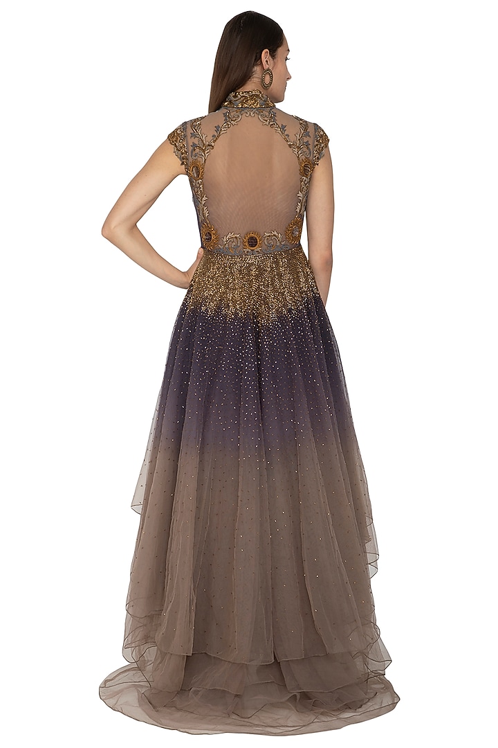 Charcoal Grey Embroidered Shaded Party Wear Dress by Kartikeya at Pernia's Pop Up Shop