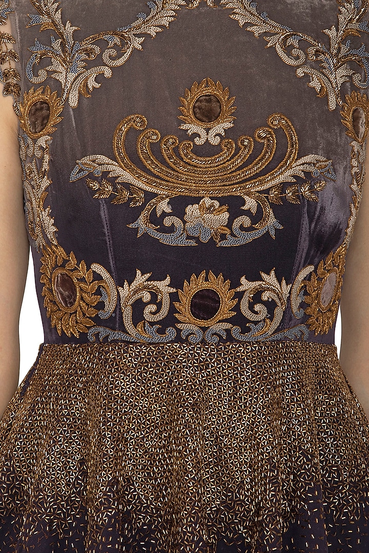 Charcoal Grey Embroidered Shaded Party Wear Dress by Kartikeya at Pernia's Pop Up Shop