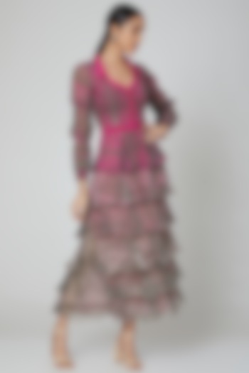 Pink Tiered Printed Maxi Dress by Kartikeya