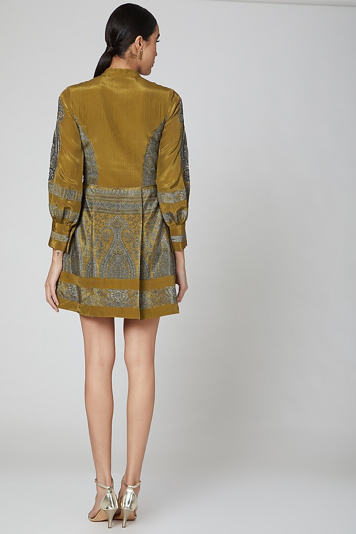 Mustard Printed & Embroidered Vacation Dress by Kartikeya at Pernia's Pop Up Shop