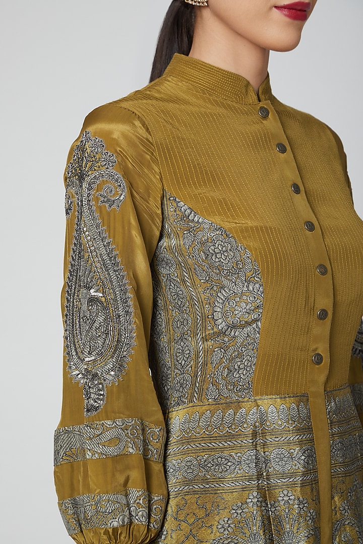 Mustard Printed & Embroidered Vacation Dress by Kartikeya at Pernia's Pop Up Shop