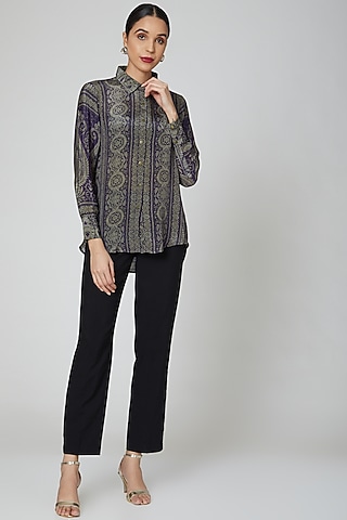 Violet Blue Printed Shirt by Kartikeya