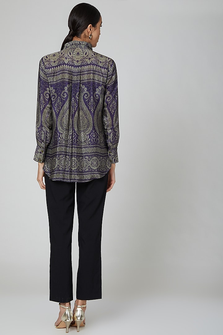 Violet Blue Printed Shirt by Kartikeya at Pernia's Pop Up Shop