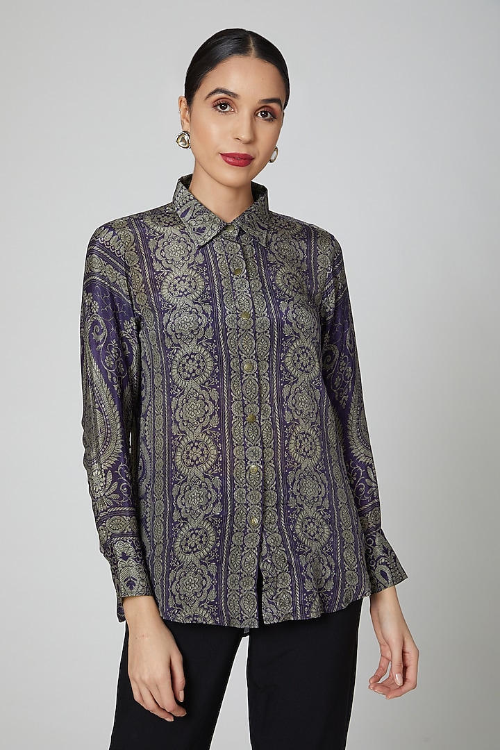 Violet Blue Printed Shirt by Kartikeya at Pernia's Pop Up Shop