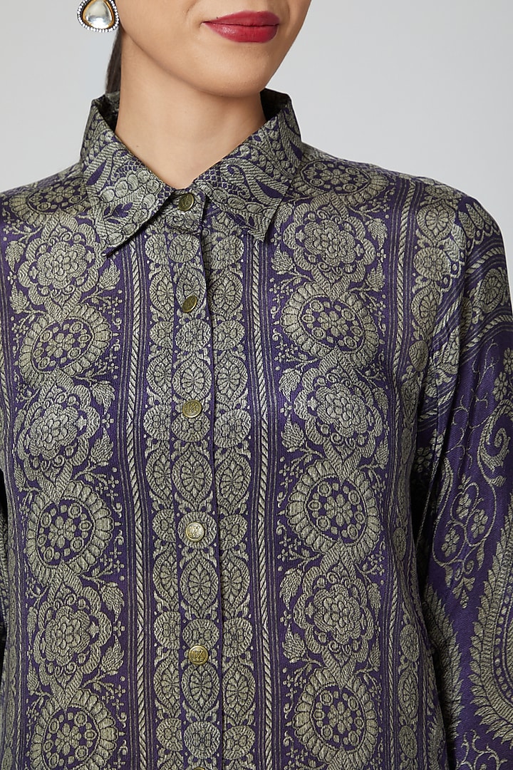 Violet Blue Printed Shirt by Kartikeya at Pernia's Pop Up Shop