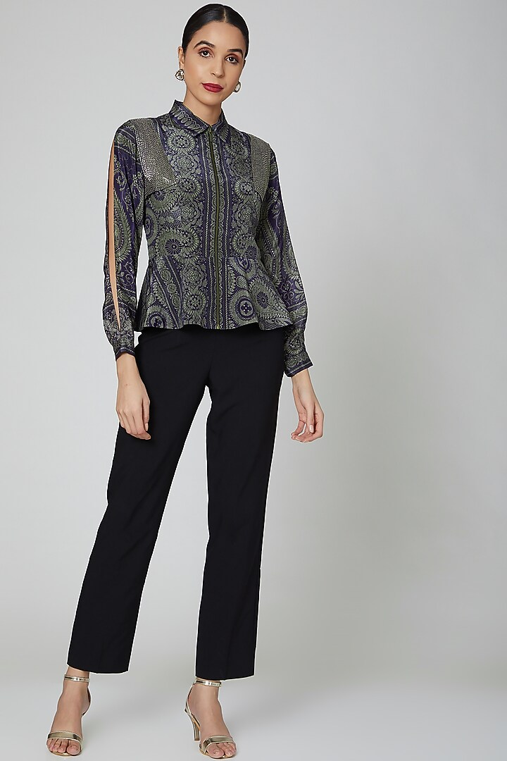 Violet Blue Printed Peplum Top by Kartikeya at Pernia's Pop Up Shop