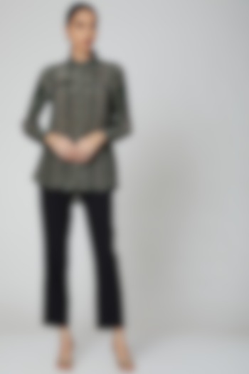 Forest Green Printed Shirt by Kartikeya