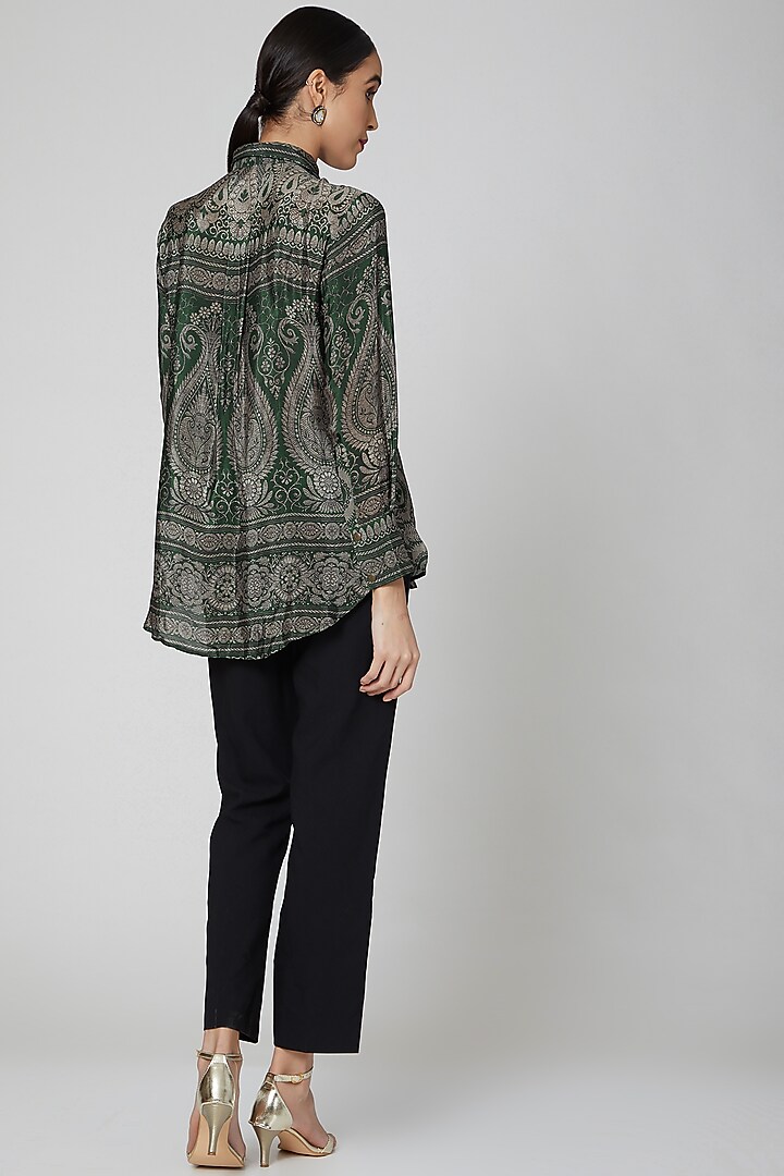 Forest Green Printed Shirt by Kartikeya at Pernia's Pop Up Shop