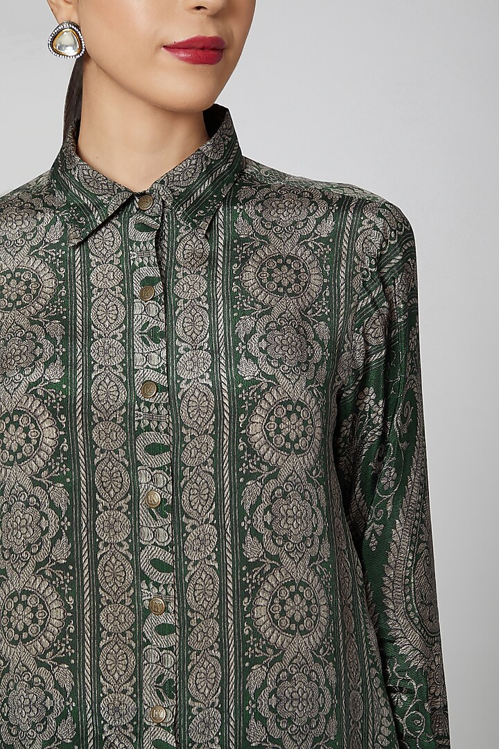 Forest Green Printed Shirt by Kartikeya at Pernia's Pop Up Shop