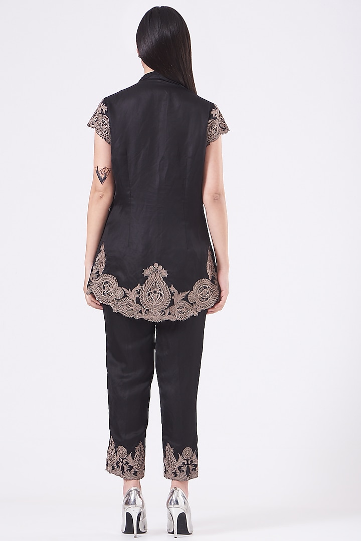Black Embroidered Edwardian Tunic by Kartikeya at Pernia's Pop Up Shop