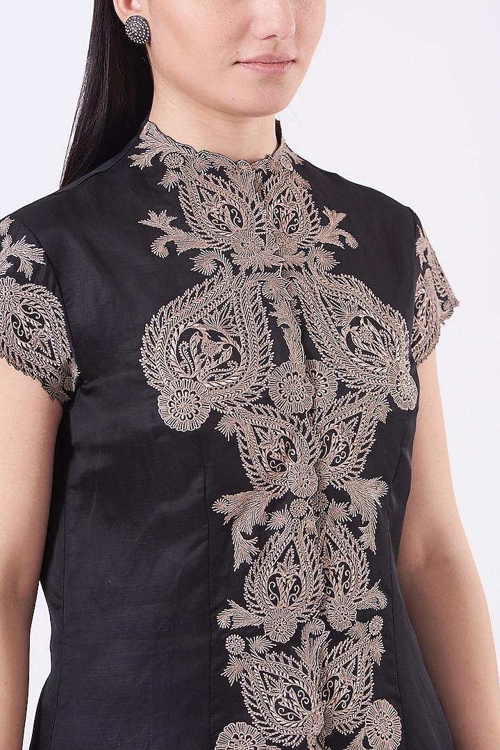 Black Embroidered Edwardian Tunic by Kartikeya at Pernia's Pop Up Shop