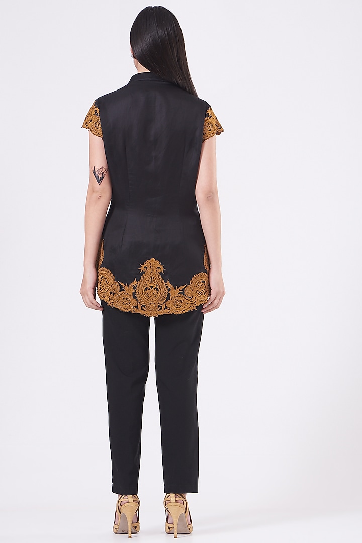 Black Thread Embroidered Edwardian Tunic by Kartikeya at Pernia's Pop Up Shop