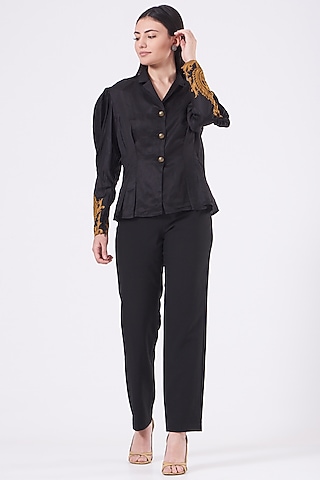 Black Embroidered Bolero Top by Kartikeya