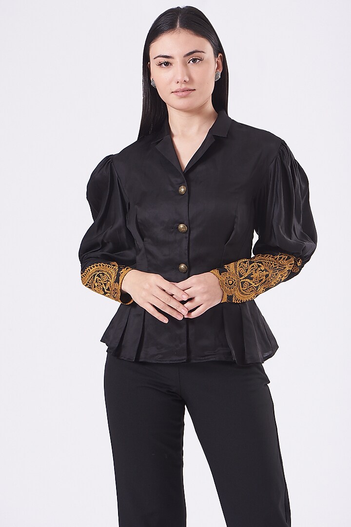 Black Embroidered Bolero Top by Kartikeya at Pernia's Pop Up Shop