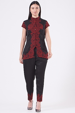 Black Thread Embroidered Tunic by Kartikeya