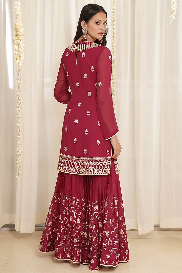 Wine Hand Embroidered Gharara Set by Kyra By Bhavna at Pernia's Pop Up Shop