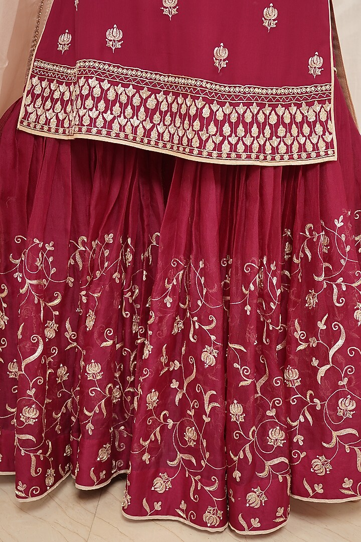 Wine Hand Embroidered Gharara Set by Kyra By Bhavna at Pernia's Pop Up Shop