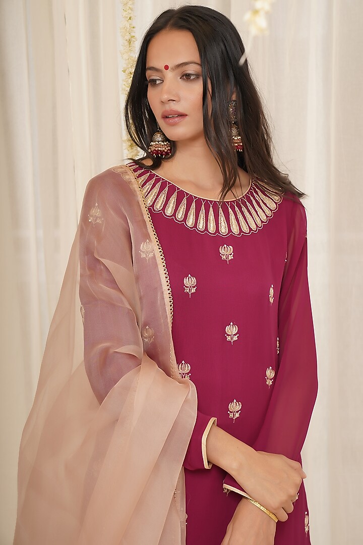 Wine Hand Embroidered Gharara Set by Kyra By Bhavna at Pernia's Pop Up Shop