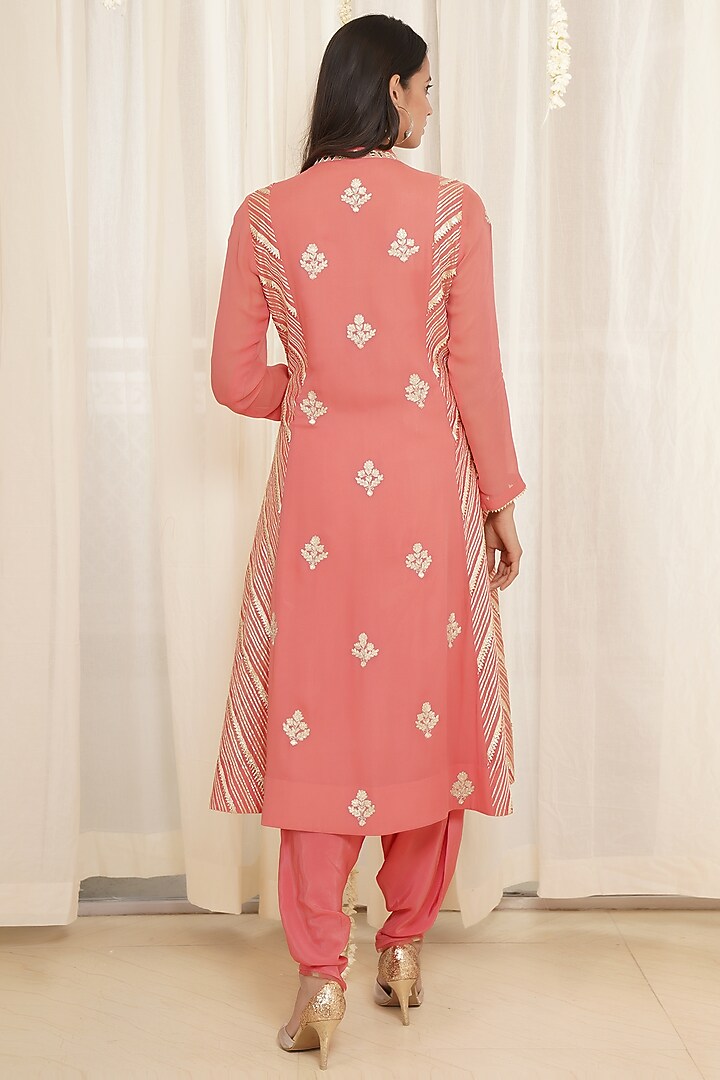 Coral Gota Embroidered Kurta Set by Kyra By Bhavna at Pernia's Pop Up Shop