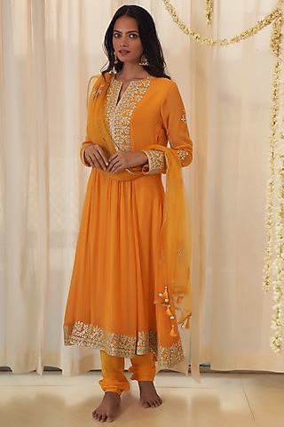 Dandelion Yellow Embroidered Kurta Set by Kyra By Bhavna
