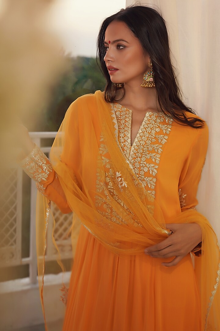 Dandelion Yellow Embroidered Kurta Set by Kyra By Bhavna at Pernia's Pop Up Shop