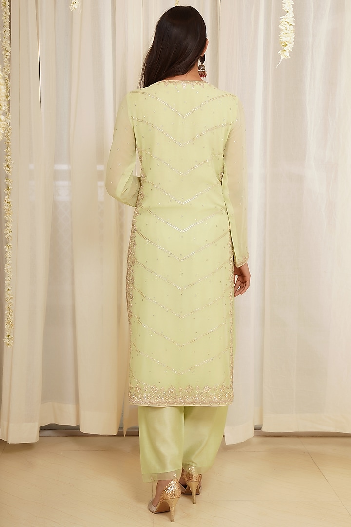 Pista Green Embroidered Kurta Set by Kyra By Bhavna at Pernia's Pop Up Shop