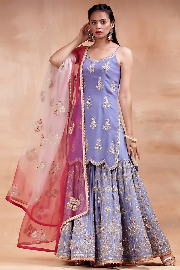 Lilac Embroidered Gharara Set by Kyra By Bhavna
