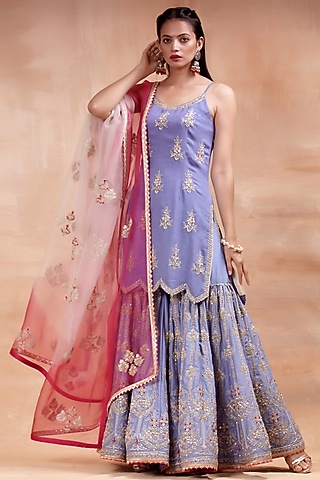 Lilac Embroidered Gharara Set by Kyra By Bhavna
