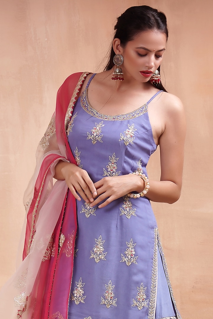 Lilac Embroidered Gharara Set by Kyra By Bhavna at Pernia's Pop Up Shop