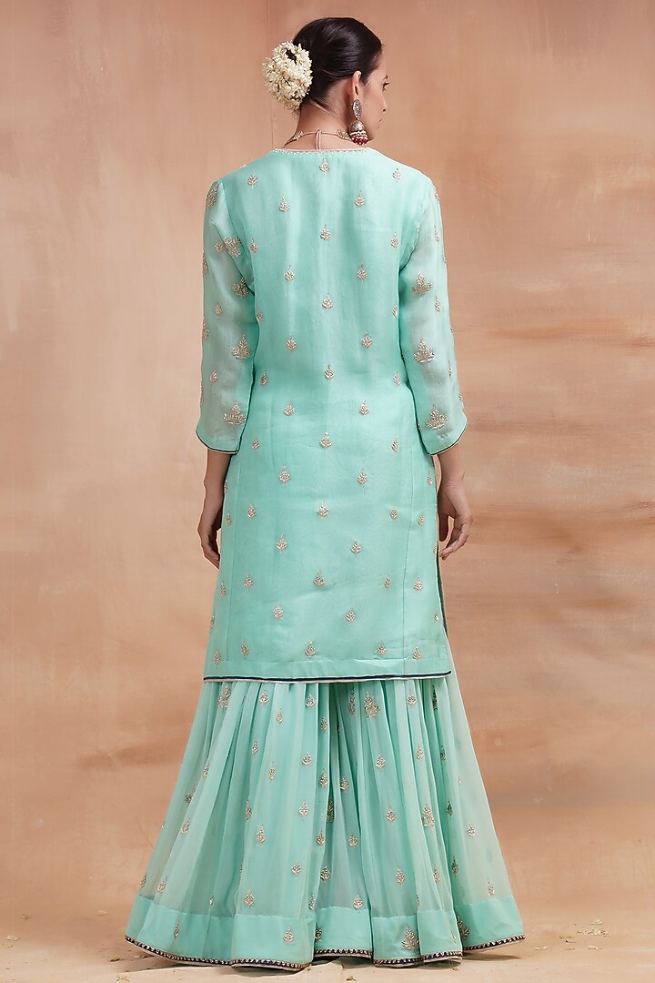 Ice Blue Embroidered Gharara Set by Kyra By Bhavna at Pernia's Pop Up Shop