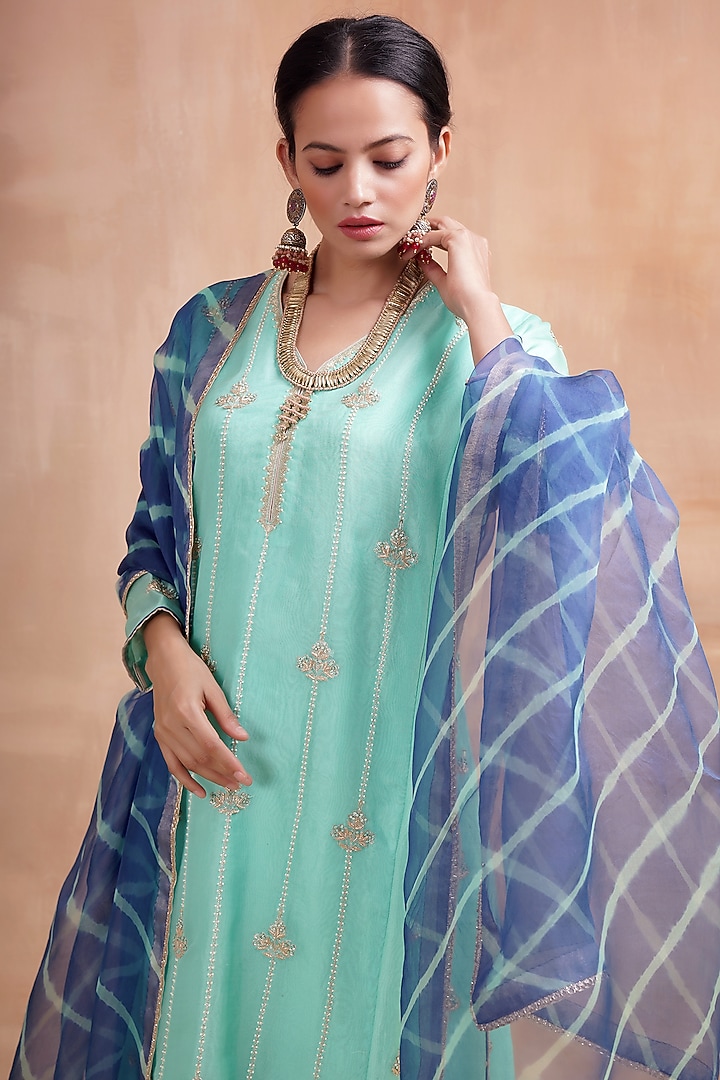 Ice Blue Embroidered Gharara Set by Kyra By Bhavna at Pernia's Pop Up Shop