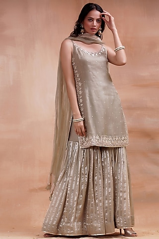 Olive Embroidered Sharara Set by Kyra By Bhavna