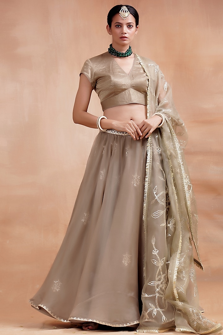 Olive Embroidered Lehenga Set by Kyra By Bhavna