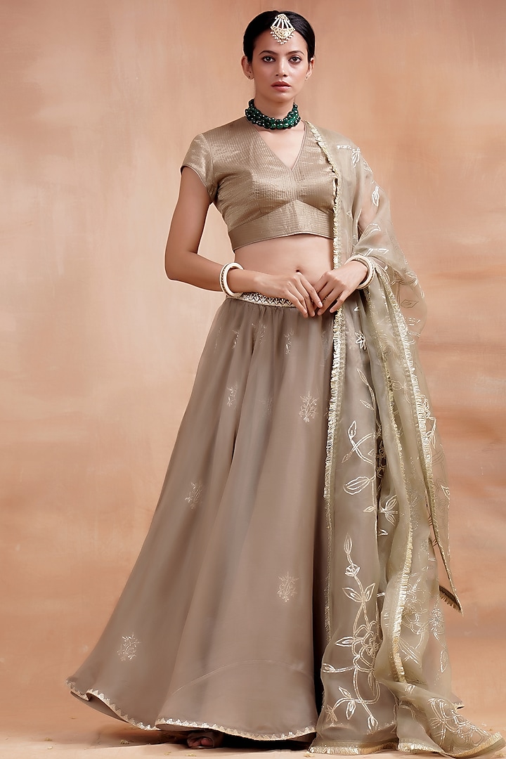 Olive Embroidered Wedding Lehenga Set by Kyra By Bhavna at Pernia's Pop Up Shop