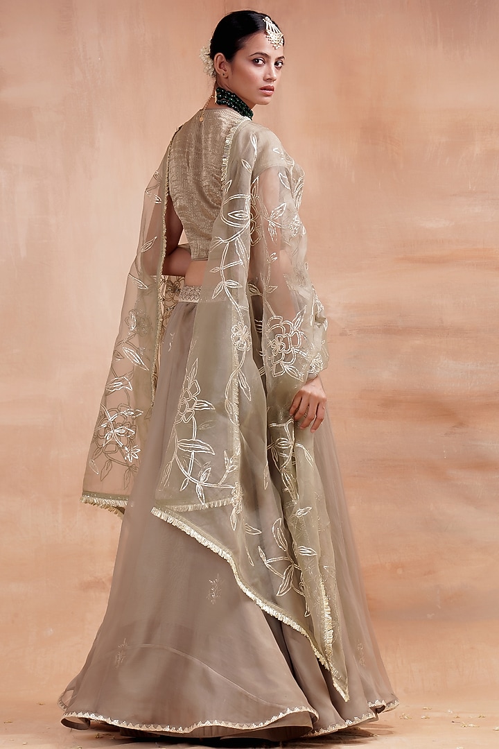Olive Embroidered Wedding Lehenga Set by Kyra By Bhavna at Pernia's Pop Up Shop