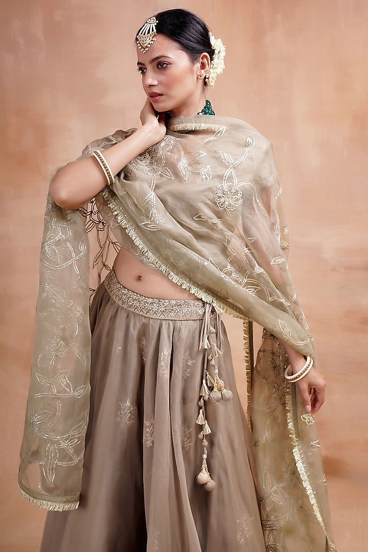 Olive Embroidered Wedding Lehenga Set by Kyra By Bhavna at Pernia's Pop Up Shop
