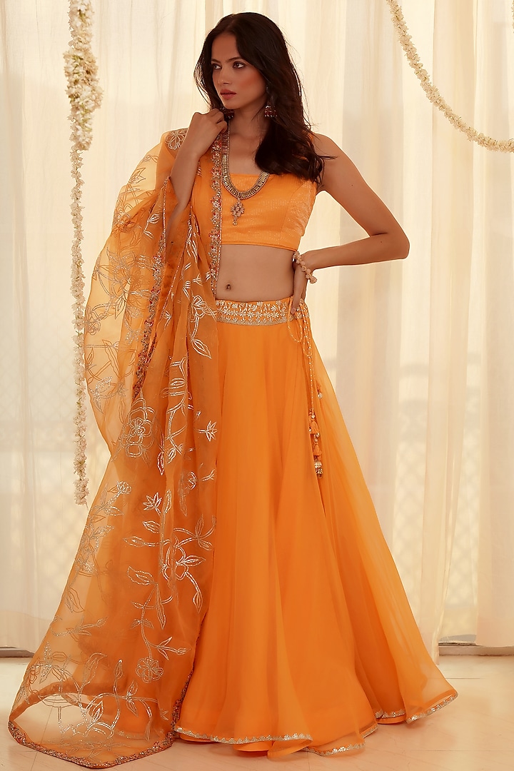 Dandelion Yellow Embroidered Lehenga Set by Kyra By Bhavna