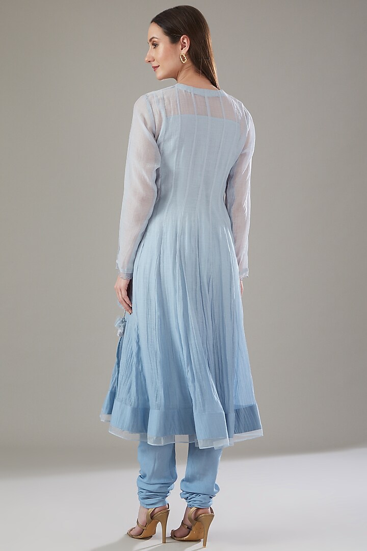 Ice Blue Chanderi Embroidered Angrakha Set by Kyra By Bhavna at Pernia's Pop Up Shop