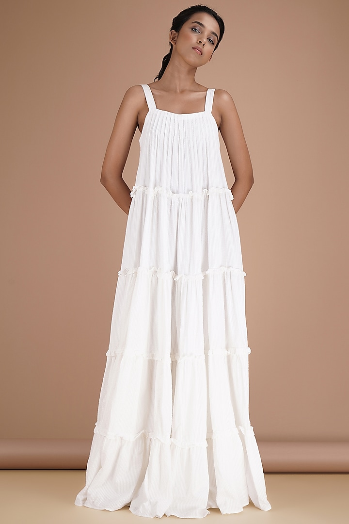 White Embroidered Maxi Dress by Kyra By Bhavna